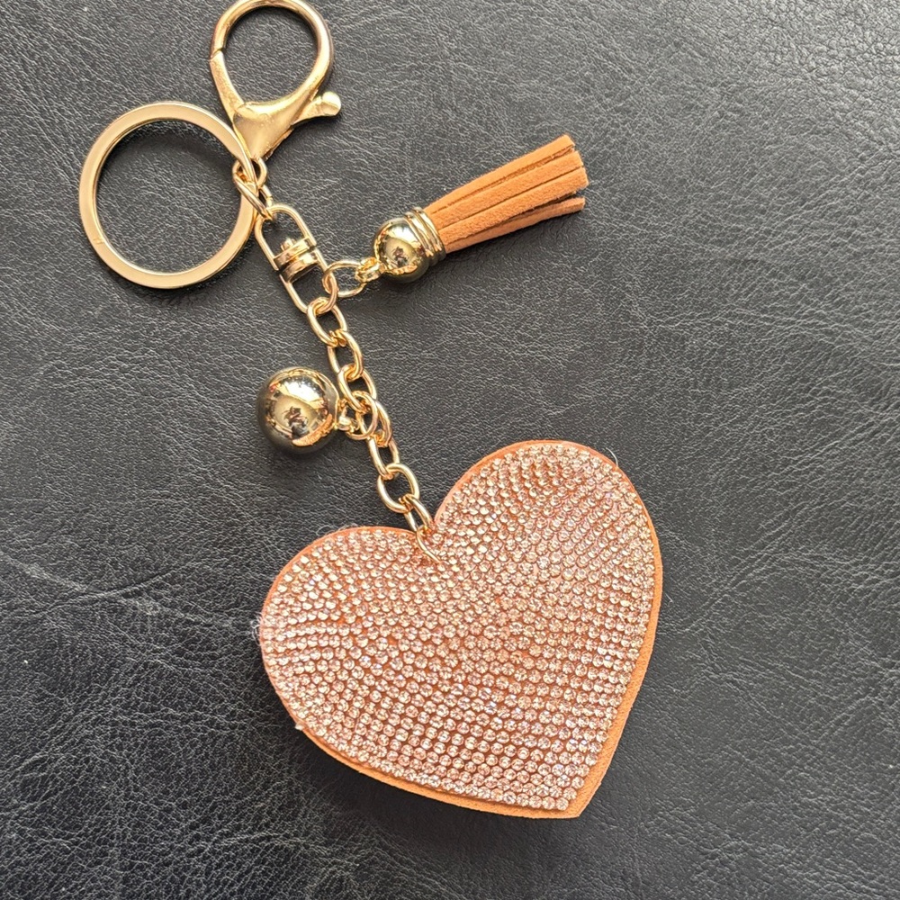 Gold Heart Bag Charm Keychain with Tassel